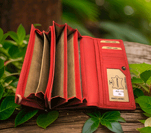 Naložite sliko v pregledovalnik galerije, zenska usnjena denarnica Pragati usnje velika denarnica iz usnja rdeca zenske usnjene denarnice