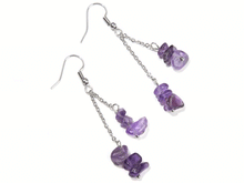 Naložite sliko v pregledovalnik galerije, viseči uhani ametist kristali viseci uhani uhani iz kristalov ametist nakit uhani iz kristalov uhani iz poldragih kamnov ametist kirurko nerjaceče jeklo