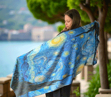 Naložite sliko v pregledovalnik galerije, obojestranski ženski šal poletni šali modni sal pisani sali cvetlice prehodni sal viskoza svila barvit ženski šali moda udoben šal mehek obojestranski sal jesenski šal ženski šal moda zvezde