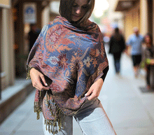 Naložite sliko v pregledovalnik galerije, Šal Igra oranžno moder pašmina