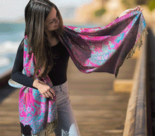 Naložite sliko v pregledovalnik galerije, Šal Igra roza turkiz pašmina