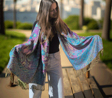 Naložite sliko v pregledovalnik galerije, Šal Igra vijola zelen pašmina