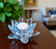 Naložite sliko v pregledovalnik galerije, svečnik lotus svecnik iz stekla svecnik kristalno steklo lotus