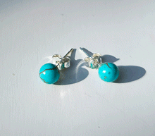 Naložite sliko v pregledovalnik galerije, srebrni zenski uhani 925 turkiz zenski nakit nakit uhani srebro 925 uhani iz kristalov turkiz uhani poldragi kamni modni nakit kristali kristalni uhani turkiz uhancki