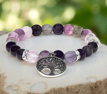 Naložite sliko v pregledovalnik galerije, zapestnica ametist kristali zapestnica zapestnice iz kristalov fluorit poldragi kamni drevo zivljenja nakit