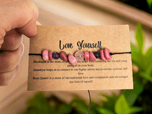 Naložite sliko v pregledovalnik galerije, zapestnice iz kristalov rodonit ametist roževec zapestnica iz kristalov nakit iz kristalov talisman ljubezen do sebe talismani kristali poldragi kamni nakit