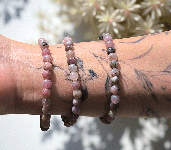 Strawberry Quartz Crystal Bracelet 6 mm - crystal of heart connection, harmony, and joy