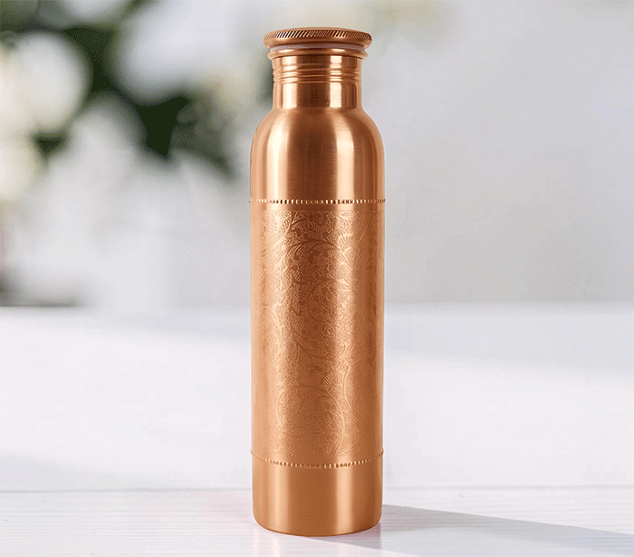 bakrena steklenica za vodo 950 ml  bakrena flaška gravirana steklenica iz bakra energetizirana voda flaška iz bakra  baker flaska z vzorcem za vodo iz bakra  baker ajurveda