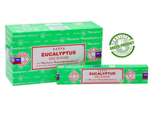 Naložite sliko v pregledovalnik galerije, Satya eucalyptus dicese palcke evkaliptus disave darilo joga dvig energije sadhana kadila kadilo naravne dišeče palčke naravne dišave satya evkaliptus
