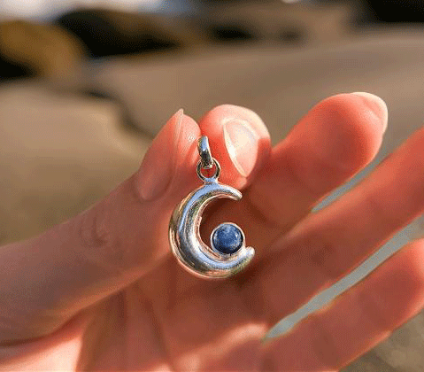 Silver pendant Moon 925 with Sapphire crystal 18.5x13 mm