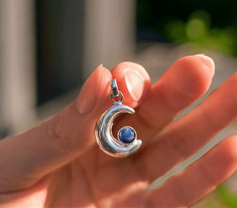 Silver pendant Moon 925 with Sapphire crystal 18.5x13 mm