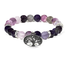 Naložite sliko v pregledovalnik galerije, zapestnica ametist kristali zapestnica zapestnice iz kristalov fluorit poldragi kamni drevo  zivljenja nakit
