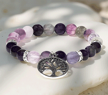 Naložite sliko v pregledovalnik galerije, zapestnica ametist kristali zapestnica zapestnice iz kristalov fluorit poldragi kamni drevo  zivljenja nakit
